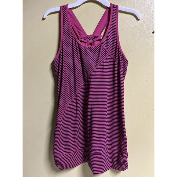 Women’s TEK GEAR Pink and Black Striped  Racerback Workout Tank Top Large - Picture 1 of 8